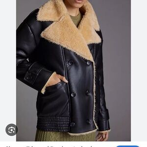 Avec Les Filles Black and Tan Leather Aviator Jacket XL